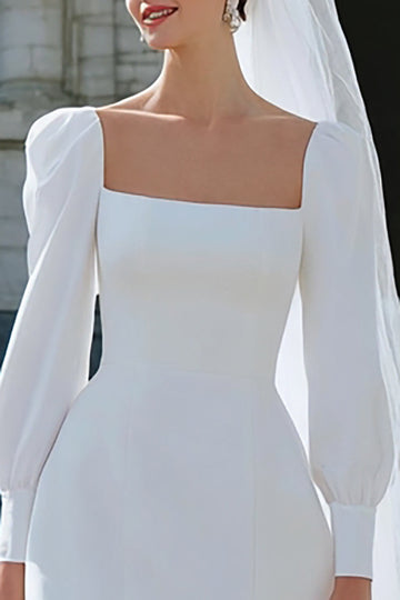 Bodycon Ivory Long Sleeve Square Neck Bridal Shower Dress